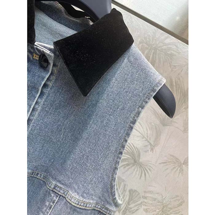 Louis Vuitton Women LV Velvet Accent Denim Dress Cotton Blue Regular Fit 1AFDDN