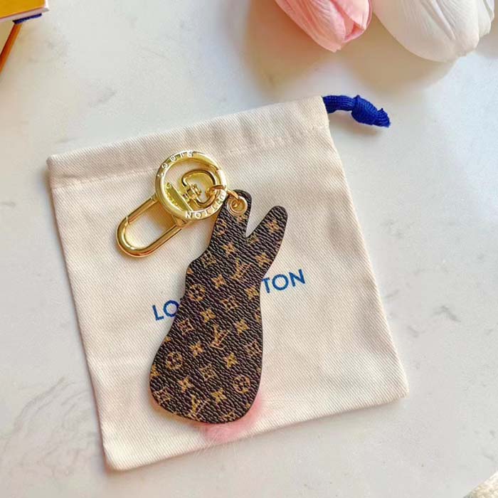 Louis Vuitton Unisex LV Bunny Key Holder Brown Pink Leather Canvas Mink