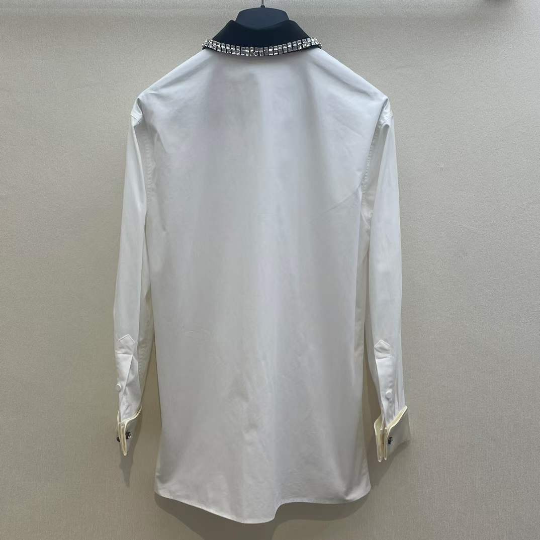 Gucci Women GG Cotton Shirt Detachable Collar White Poplin Long Sleeves