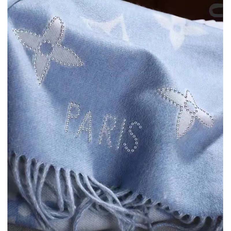 Louis Vuitton LV Unisex Studdy Reykjavik Scarf Denim Blue Allover Monogram Jacquard Weave