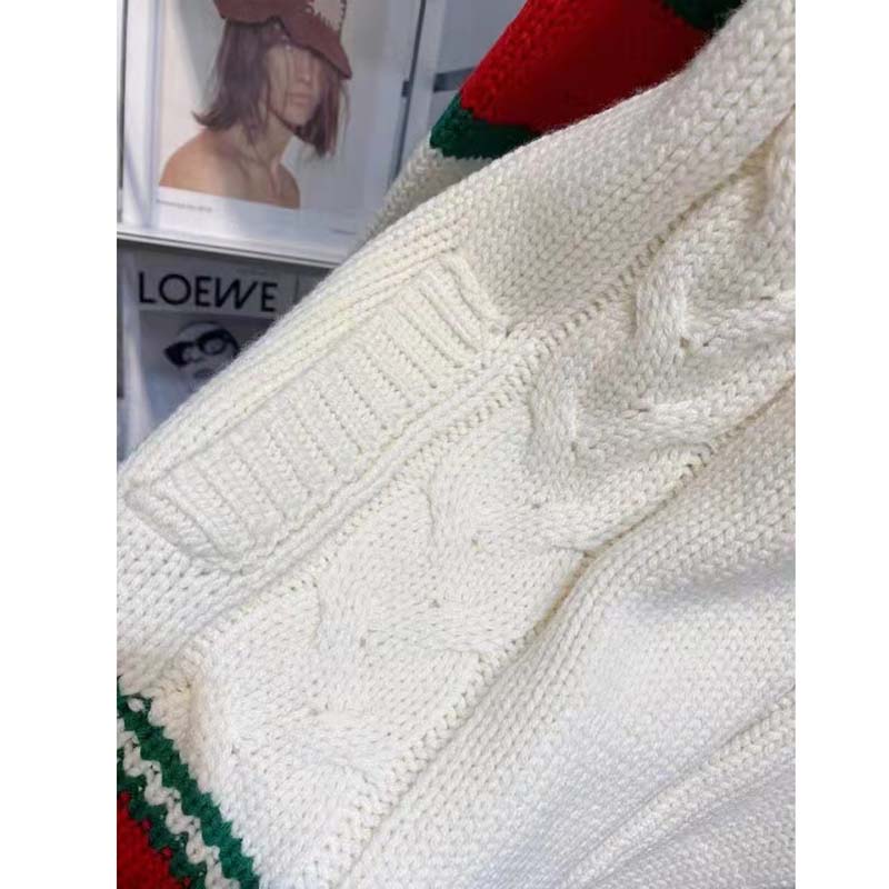 Gucci Women GG Cable Knit Bomber Jacket Off-White Cable Knit Wool