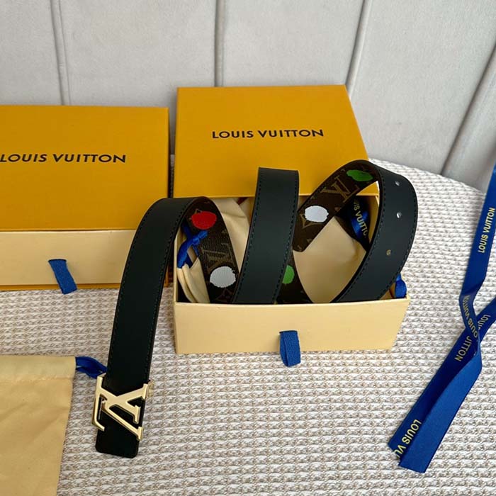 Louis Vuitton Unisex LV x YK LV Initiales 30mm Reversible Painted Dots Belt Monogram Canvas