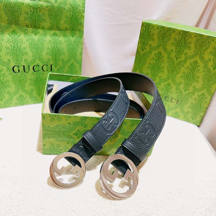 Gucci Unisex Blondie Belt Black Maxi GG Leather G Buckle 3 CM Width