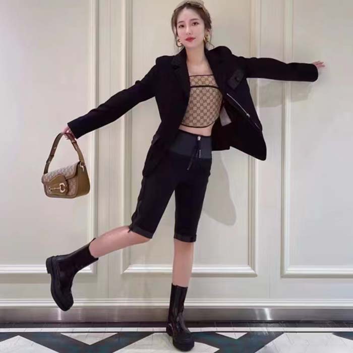 Gucci Women GG Wool Jacquard Jacket Black Lined Notch Lapel Petite Fit