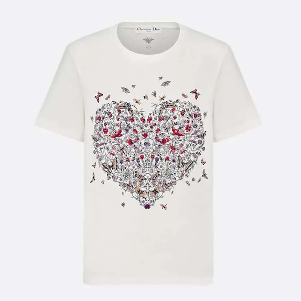 Dior Men Dioramour Embroidered T-Shirt White Cotton and Linen Jersey