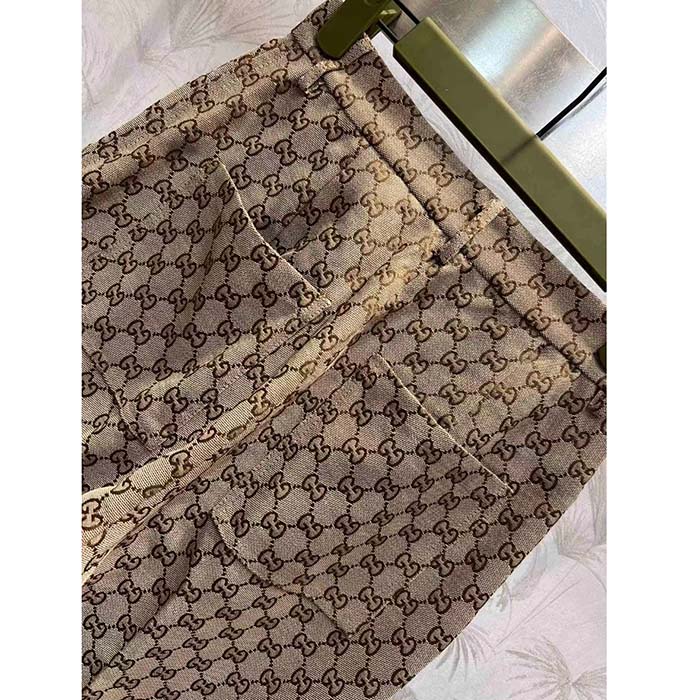 Gucci Women GG Canvas Pant Belt Loops Wide Leg Cropped Length