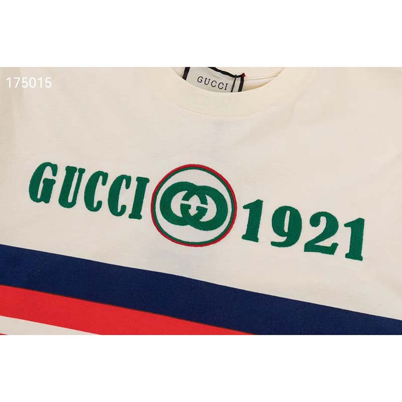 Gucci GG Men Cotton T-Shirt White Cotton Jersey Crewneck Oversize