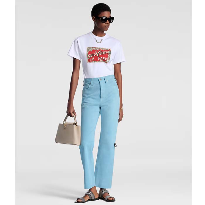 Louis Vuitton Women Flight Mode LV Travel Stamp T-Shirt Cotton White 1AFN04