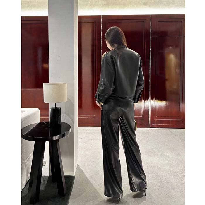 Louis Vuitton LV Women Faux Leather Circle Top PU Polyester Elastane Black Regular Fit