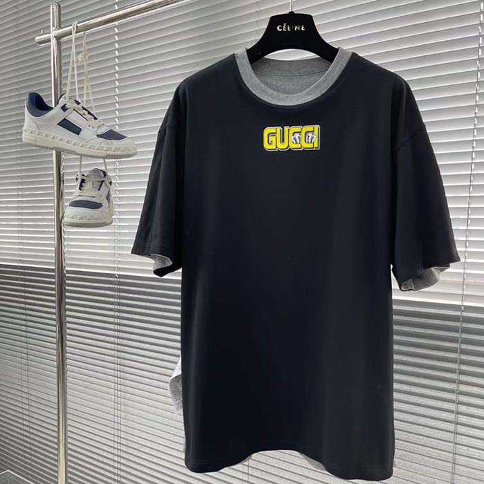 Gucci Men GG Reversible Cotton Jersey T-Shirt Grey Crewneck Short Sleeves