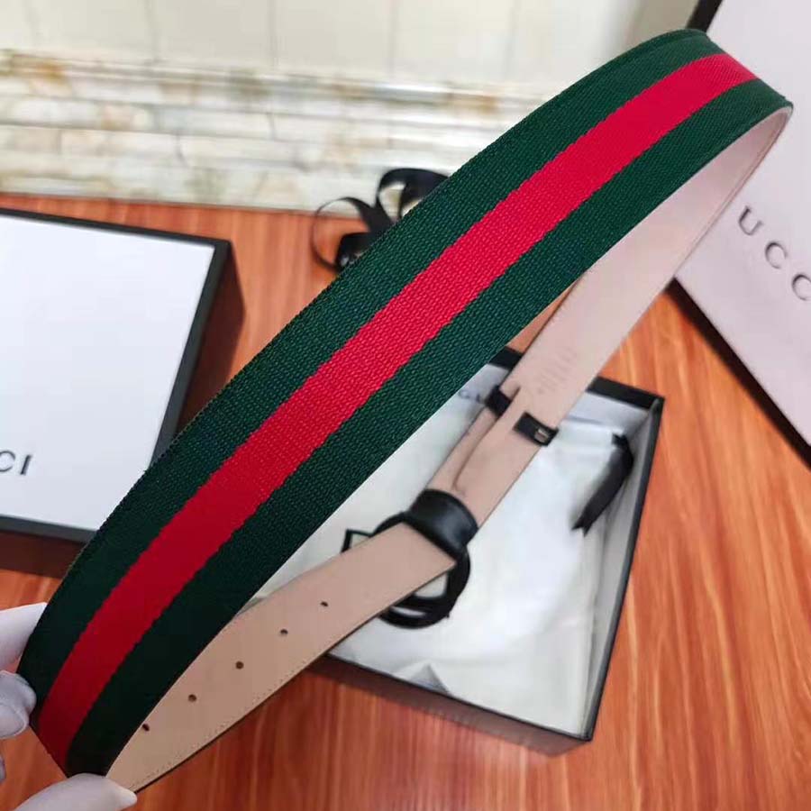 Gucci Unisex GG Web Belt with G Buckle in Green and Red Web