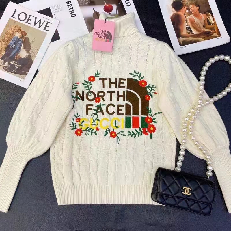 Gucci Women The North Face x Gucci Sweater Ivory Soft Wool