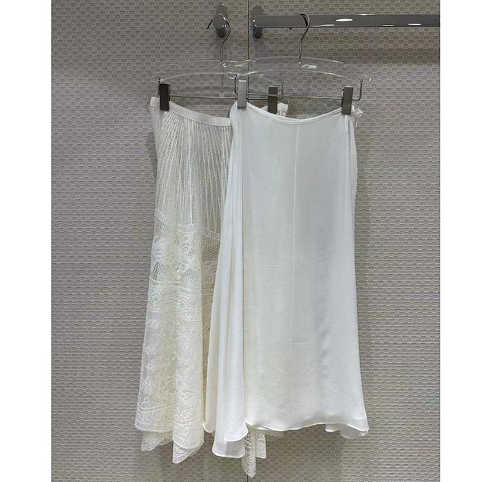 Dior Women CD Flared Mid-Length Skirt Ecru Technical Cotton Lace D-Lace Butterfly Motif