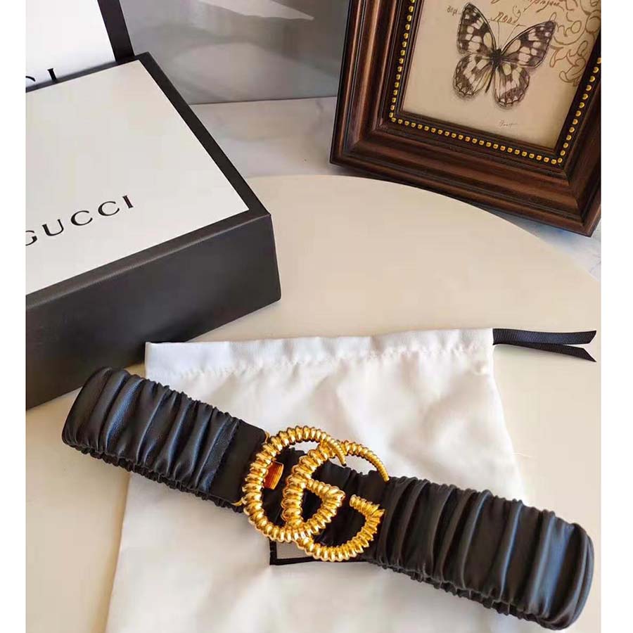 Gucci Unisex Belt with Torchon Double G Buckle in Black Leather