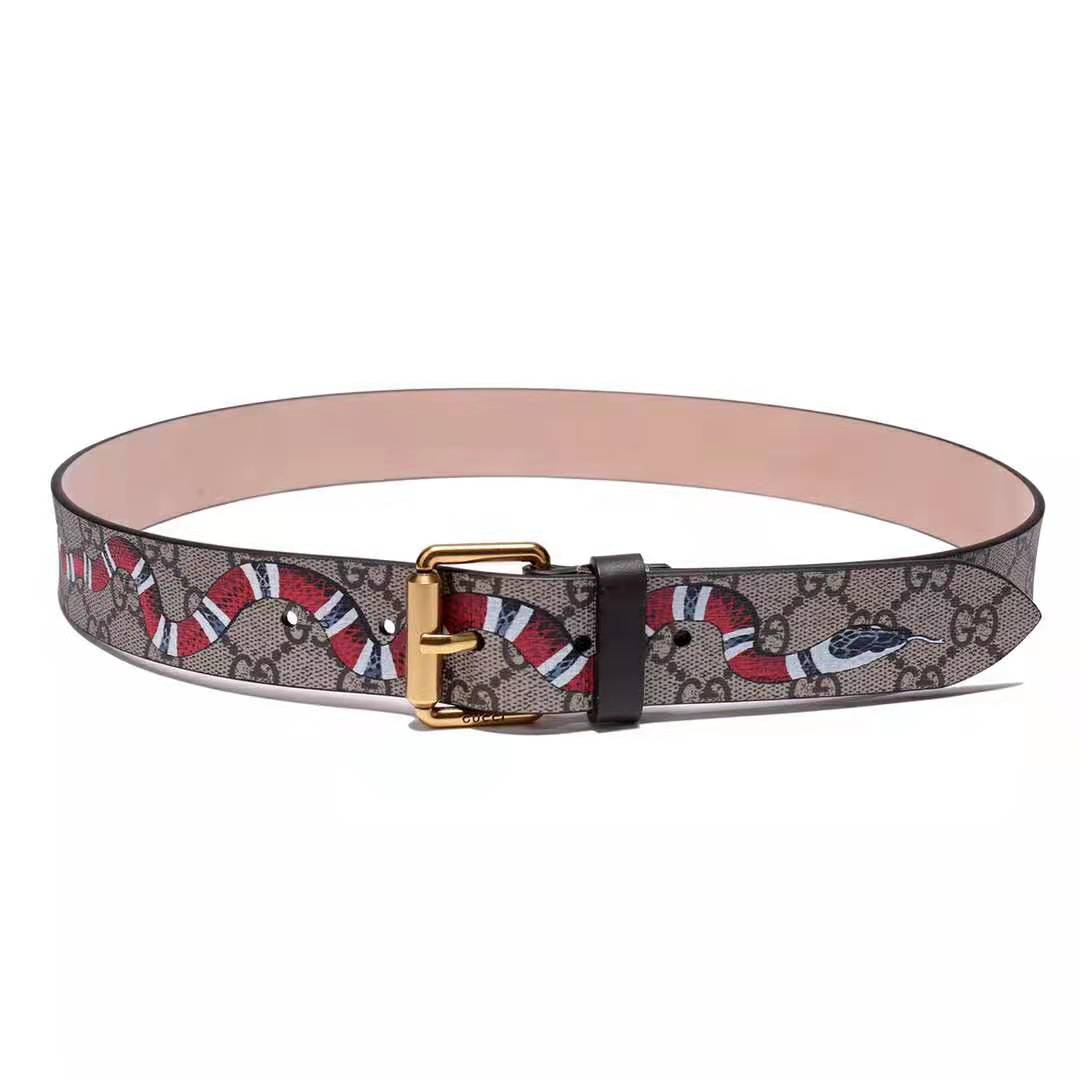 Gucci Unisex GG Supreme Belt with Kingsnake Print in Beige/Ebony GG Supreme Canvas
