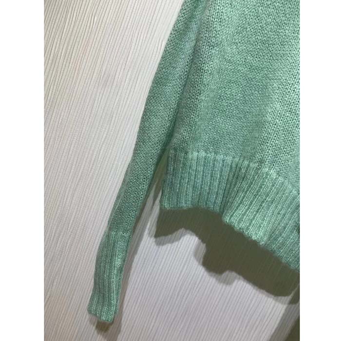 Gucci Women GG Wool Mohair Sweater Crystal G Blue V-Neck Dropped Shoulder Long Sleeves