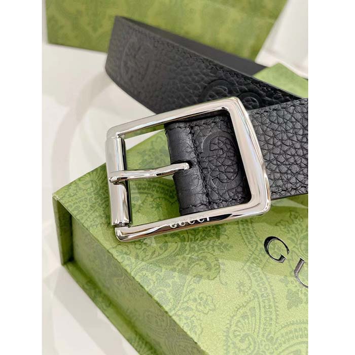 Gucci Unisex GG Rubber-Effect Leather Black Square Buckle 3.3 CM Width