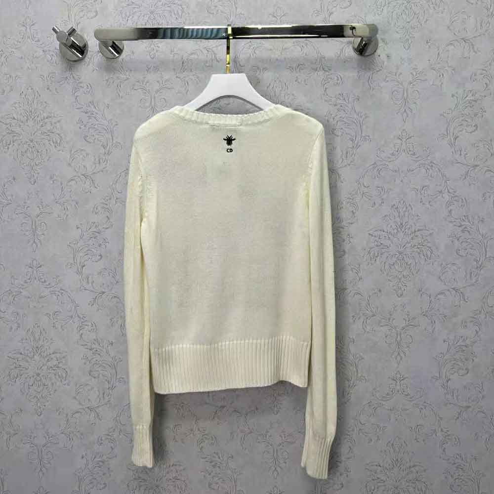 Dior Women Sweater White Cashmere with Multicolor Butterfly Motif