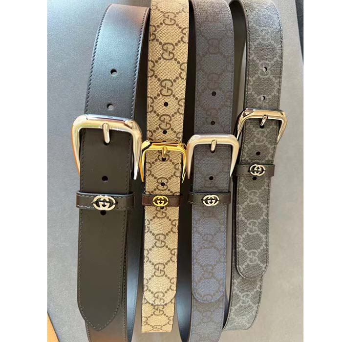 Gucci Unisex GG Belt Interlocking G Detail Blue Dark Blue GG Supreme Square Buckle