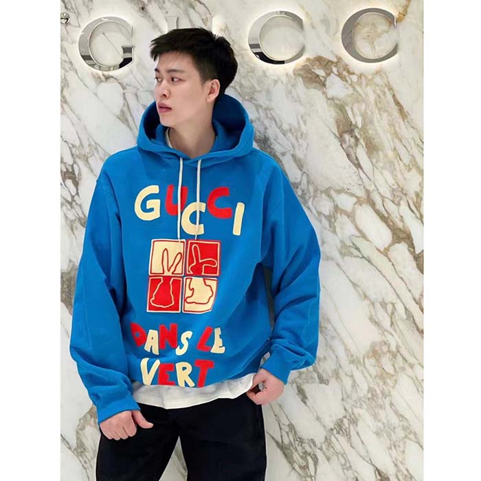 Gucci Men GG Cotton Jersey Sweatshirt Turquoise Felted Cotton Jersey Long Sleeves