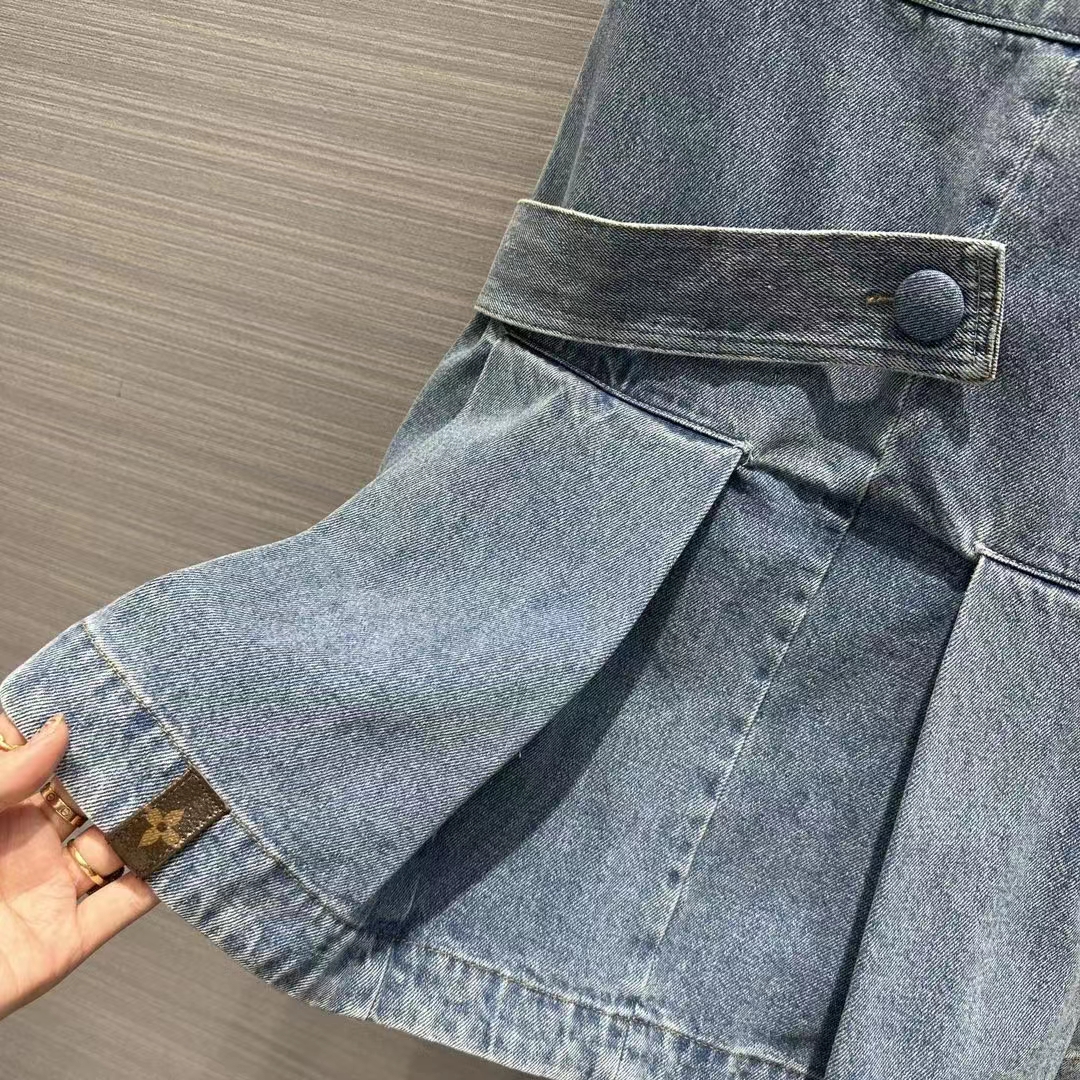 Louis Vuitton Women LV Denim Button Tab Pleat Dress Cotton Blue 1AFLXY