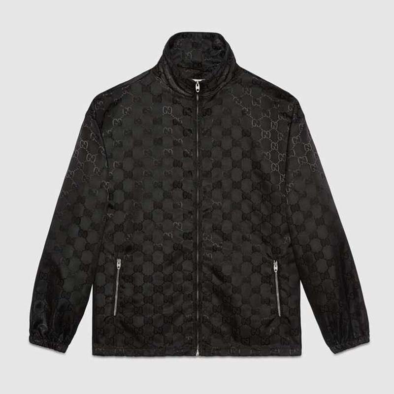 Gucci Men Off The Grid Zip-Up Jacket High Neck Black GG Nylon