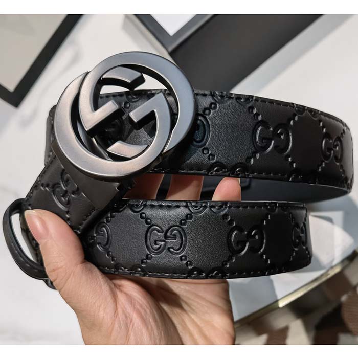 Gucci Unisex GG Marmont Belt Black Leather Double G Black Buckle