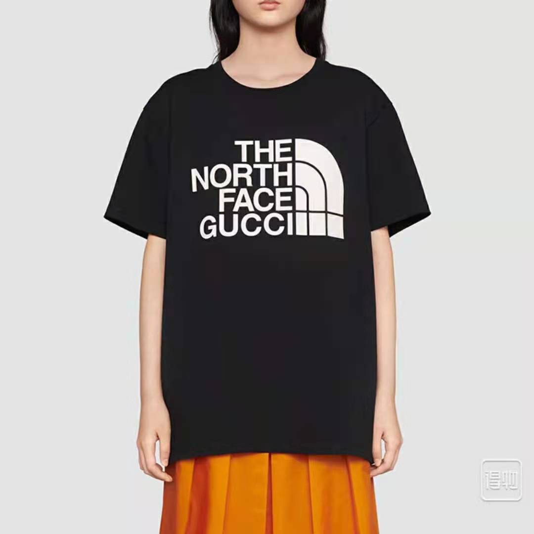 Gucci Women The North Face x Gucci Cotton T-Shirt Black Jersey Crewneck Oversize Fit