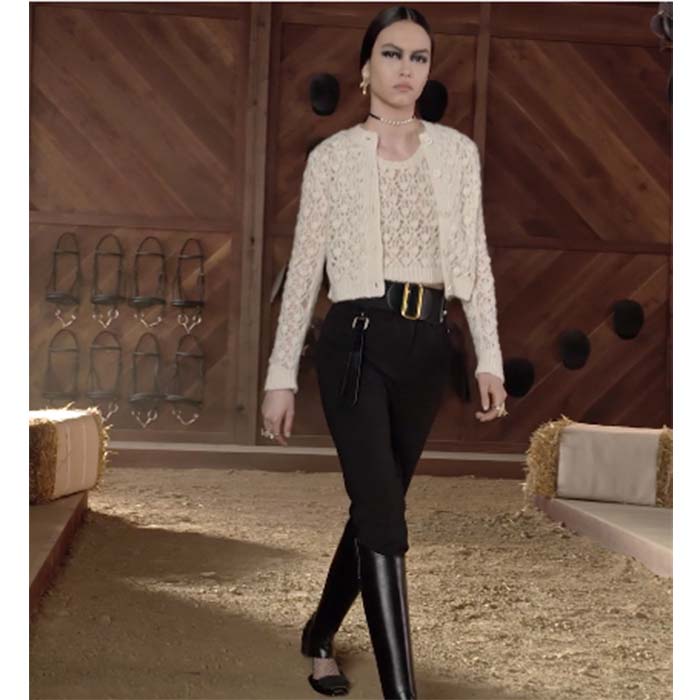 Dior Women CD Twin-Set Ecru Cashmere Silk Mohair Knit Cashmere Silk