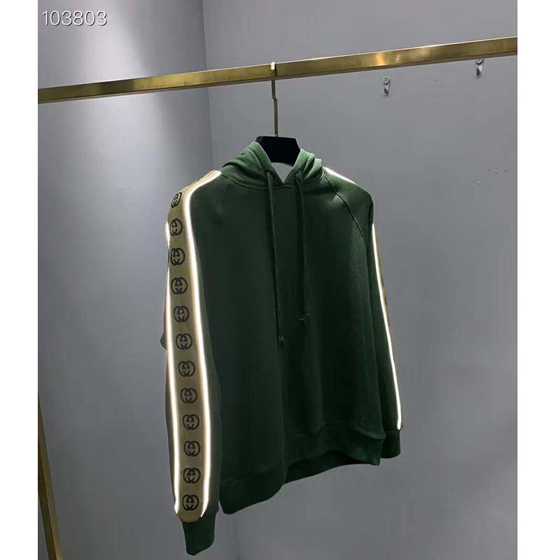 Gucci Women Cotton Jersey Hooded Sweatshirt Green Heavy Felted Organic