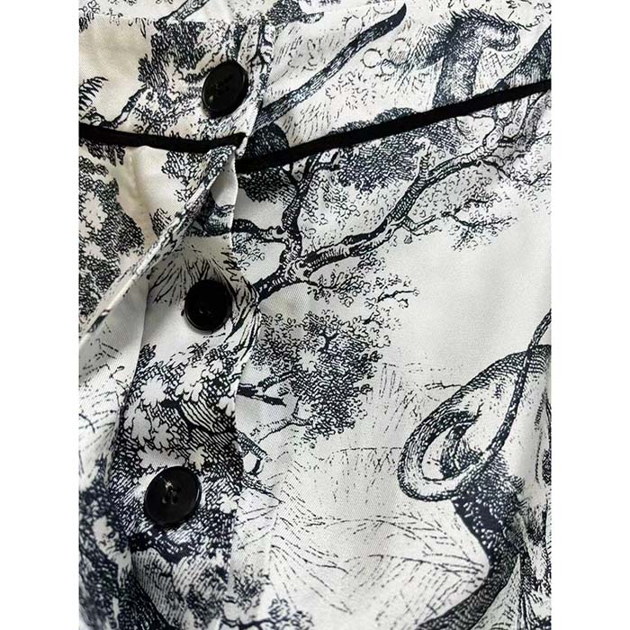 Dior Women CD Dior Chez Moi Pants White Silk Twill Navy Blue Toile De Jouy