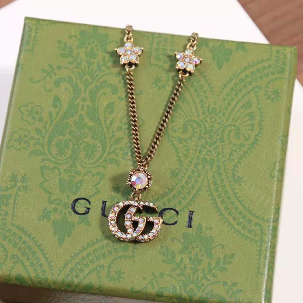 Gucci Women Double G Necklace with Crystals