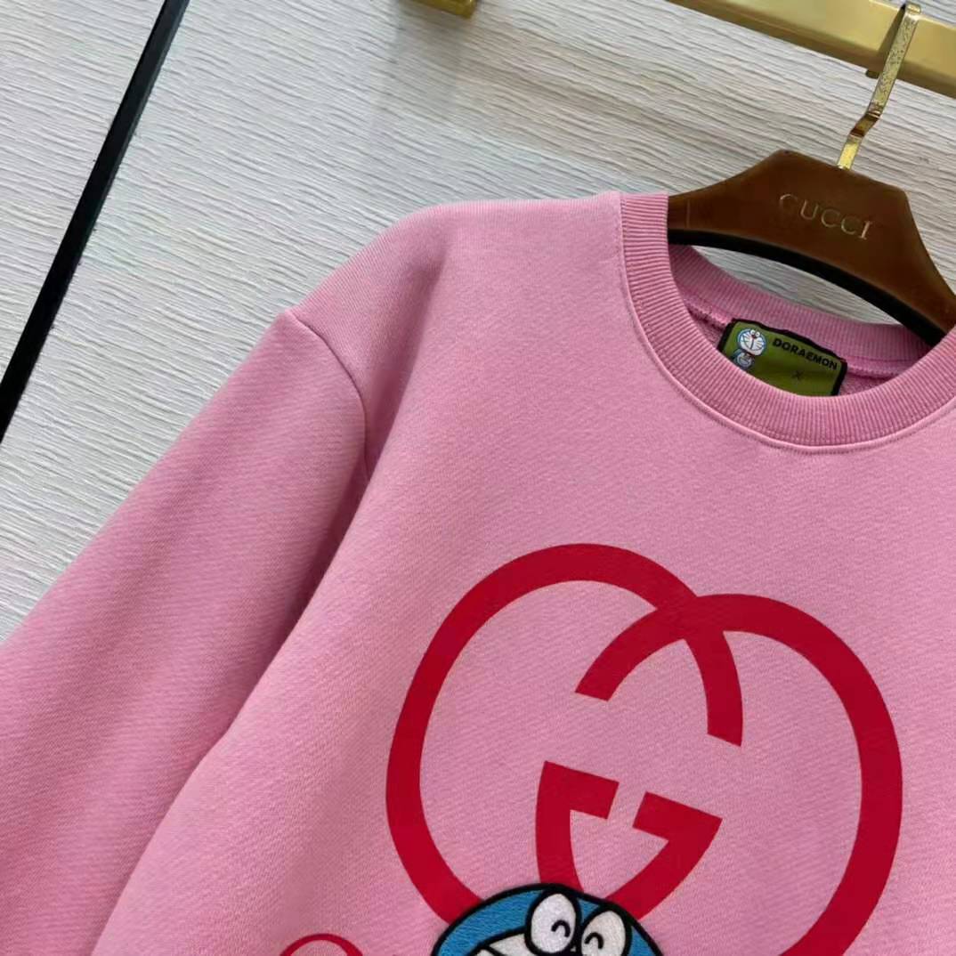 Gucci Men Doraemon x Gucci Cotton Sweatshirt Crewneck Oversized Fit-Pink
