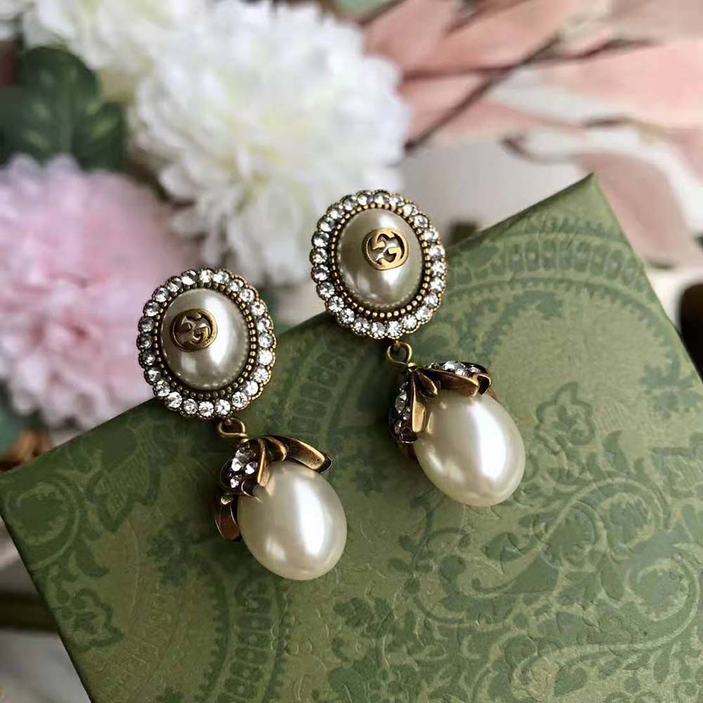Gucci Women Interlocking G Pearl Earrings
