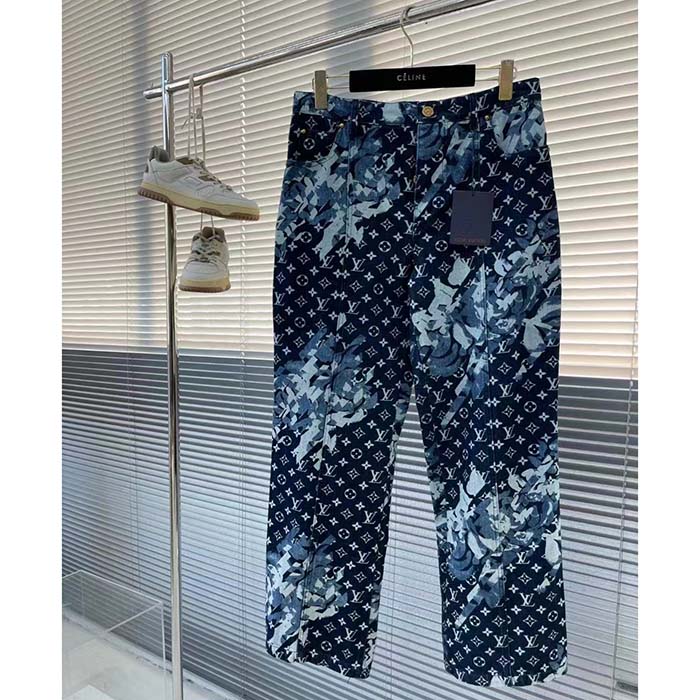 Louis Vuitton Women LV Monogram Printed Denim Pants Regular Fit Printed Monogram Flower