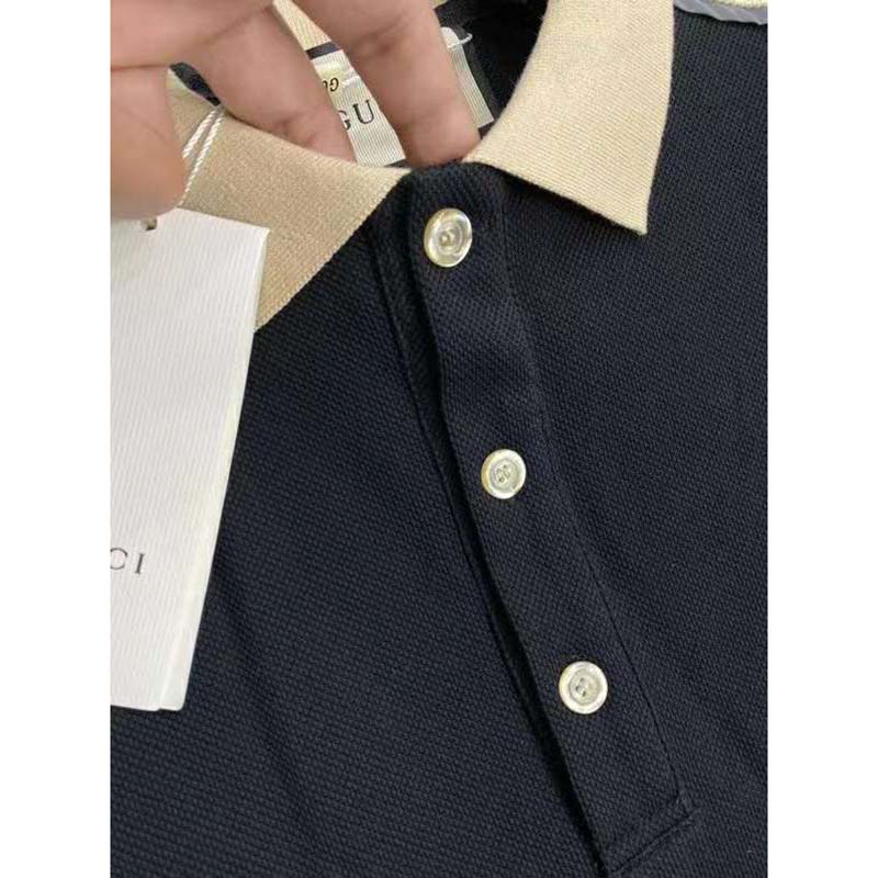 Gucci GG Women Polo with Interlocking G Stripe Black Cotton