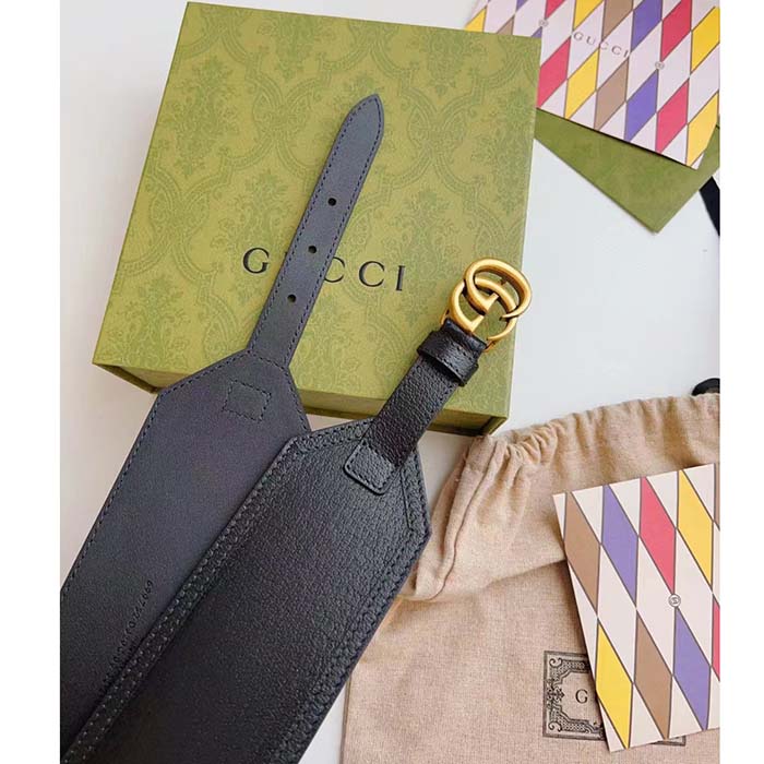 Gucci Unisex GG Marmont Wide Belt Black Leather Double G 6.9 CM Width