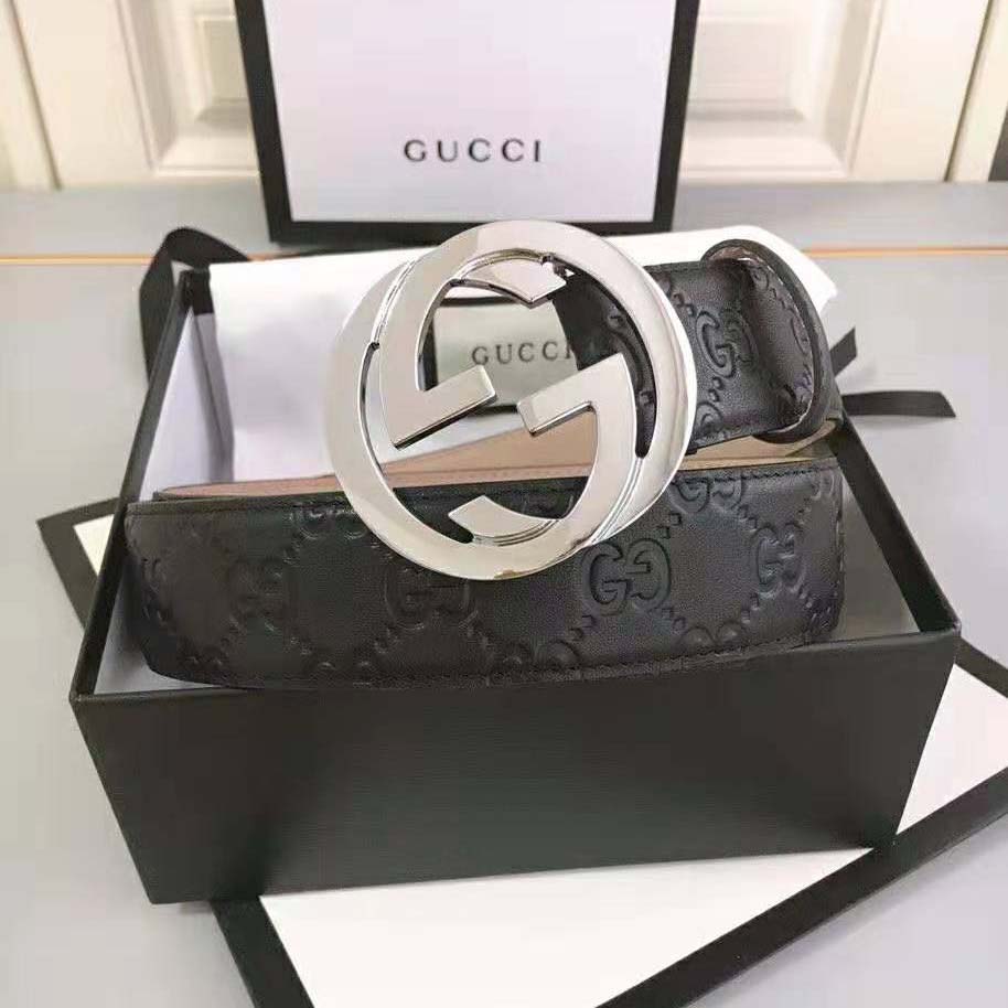 Gucci Unisex Gucci Signature Leather Belt-Black