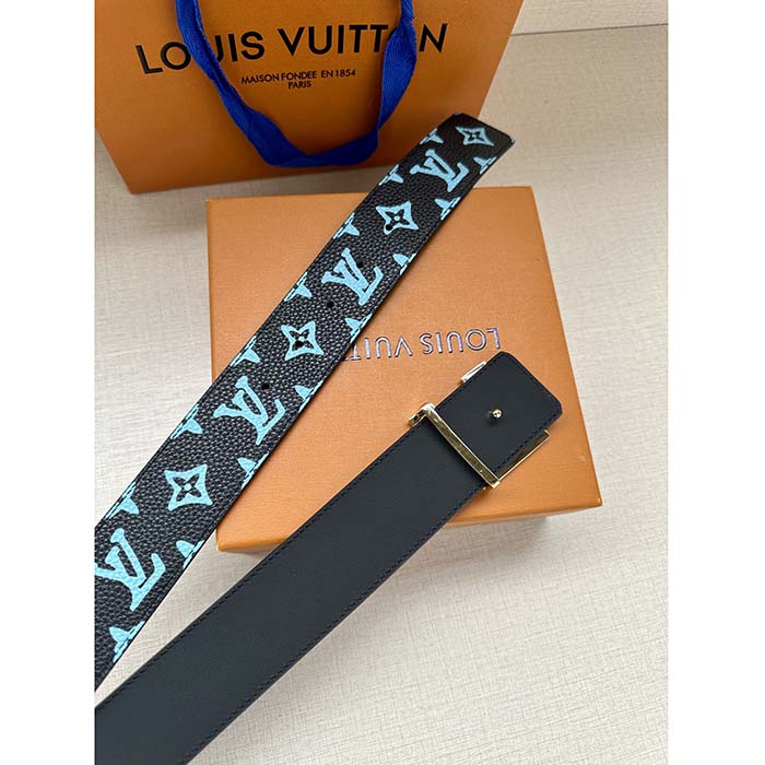 Louis Vuitton Unisex LV Shape 40mm Reversible Belt Monogram Playground Canvas Front Side