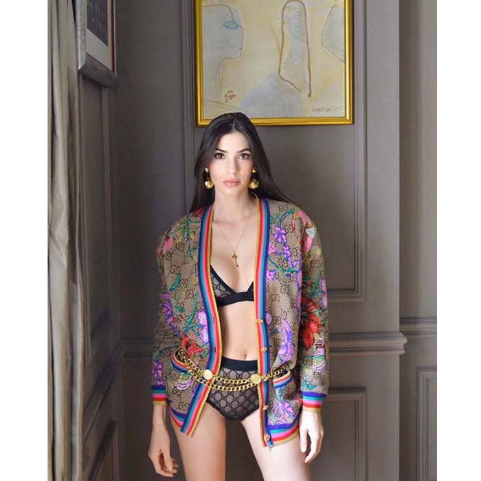 Gucci Women GG Tulle Lingerie Black Embroidered Elastic Stripe A Set Bra Briefs