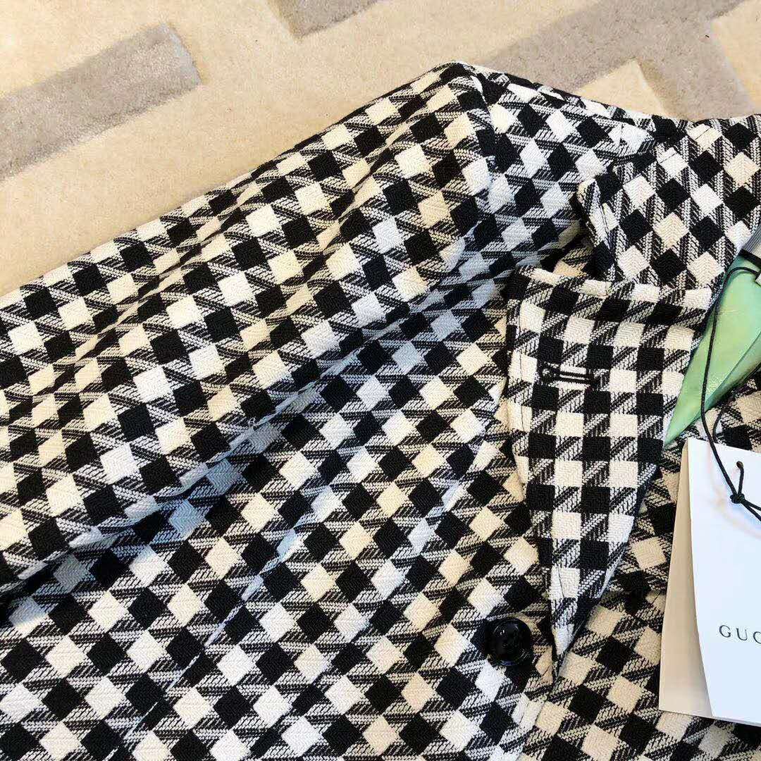 Gucci Women Houndstooth Fitted Jacket in Wool and Cotton-Black