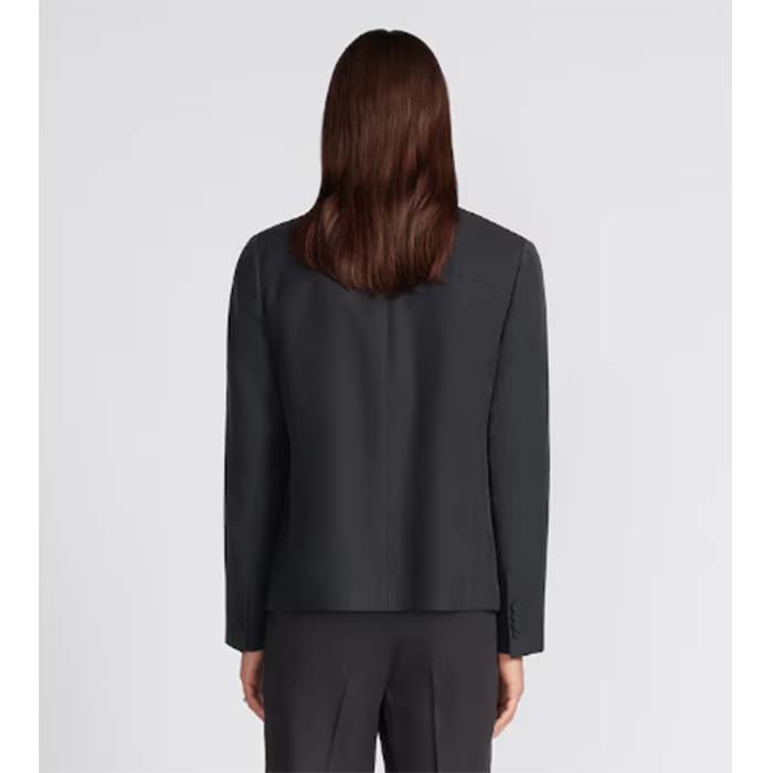 Dior Men CD Zipped Jacket Blue Virgin Wool Blend Viscose Spread Collar