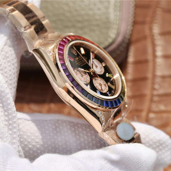 Rolex Daytona Rainbow Rose Gold Black Dial 40mm