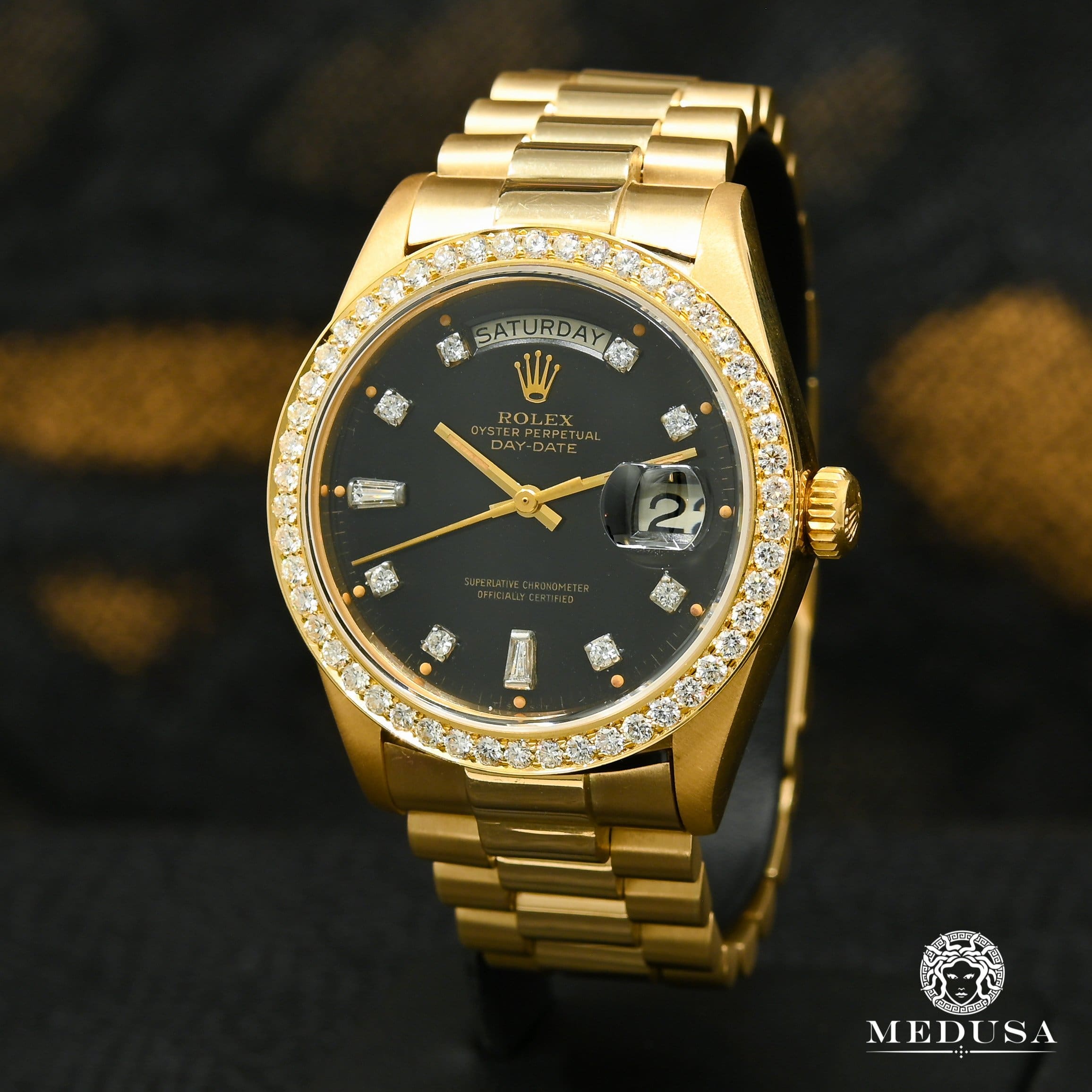Rolex PRESIDENT DAY-DATE 36MM - BAGUETTE NOIR SMALL BEZEL