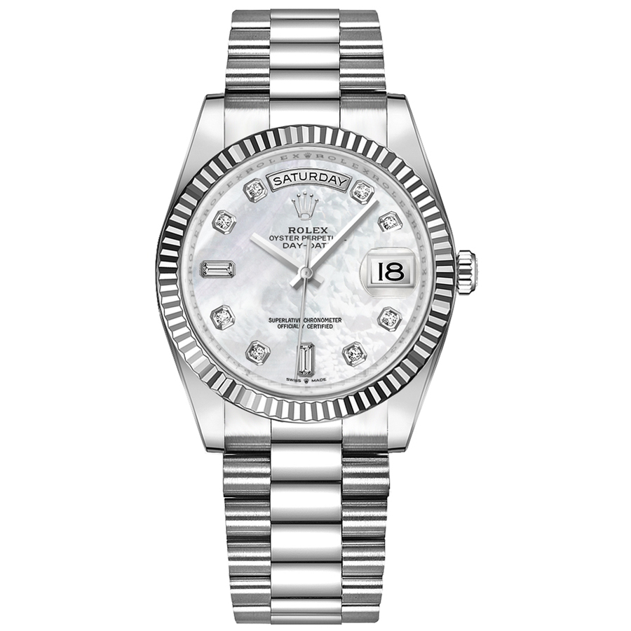 Rolex Day-Date 36 White Gold Mother of Pearl Women's Watch 128239-0007