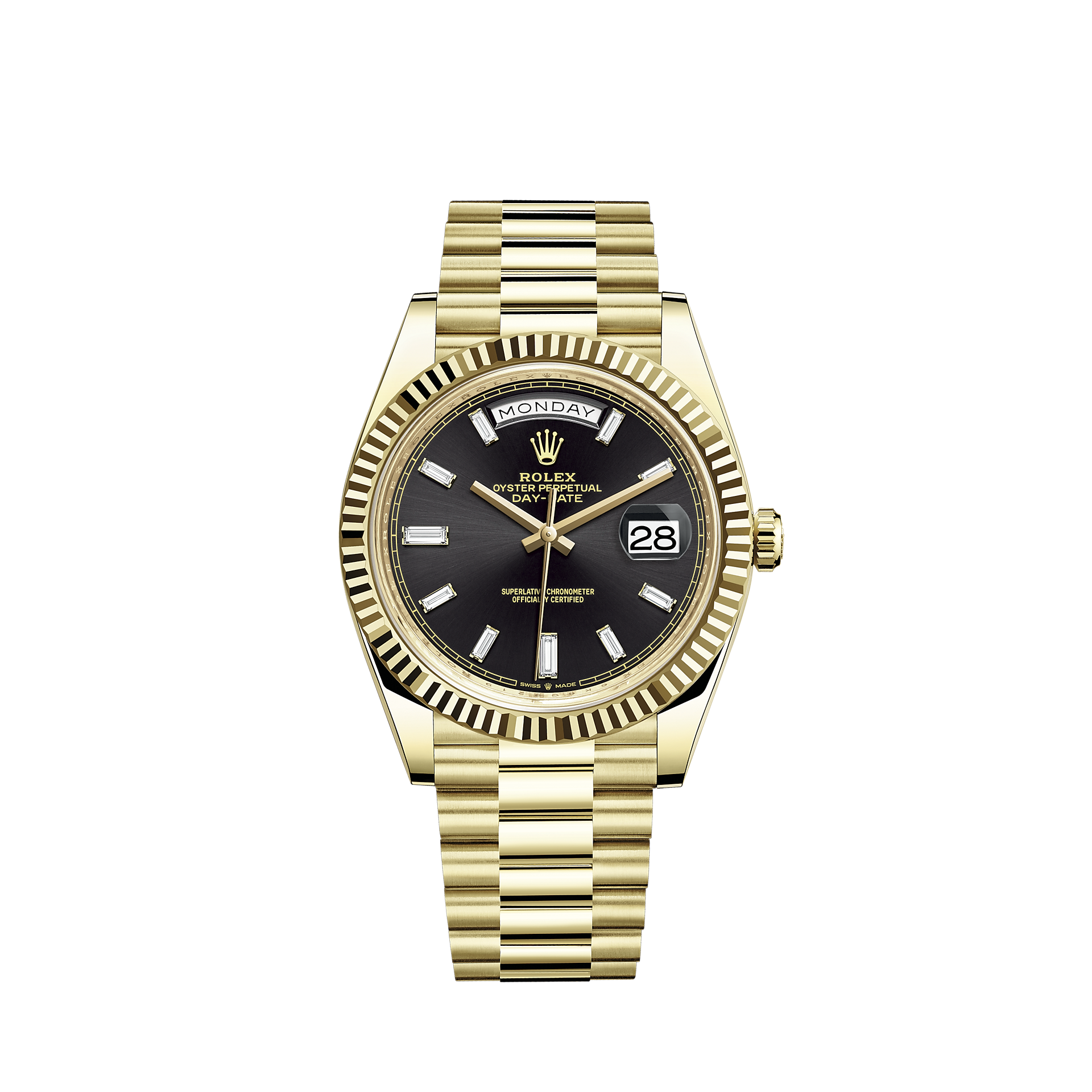 Rolex Day-Date Yellow Gold Black Baguette 40mm