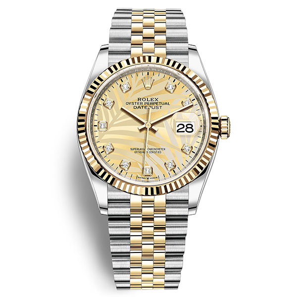 Rolex Datejust 36 Gold Palm Dial Jubilee