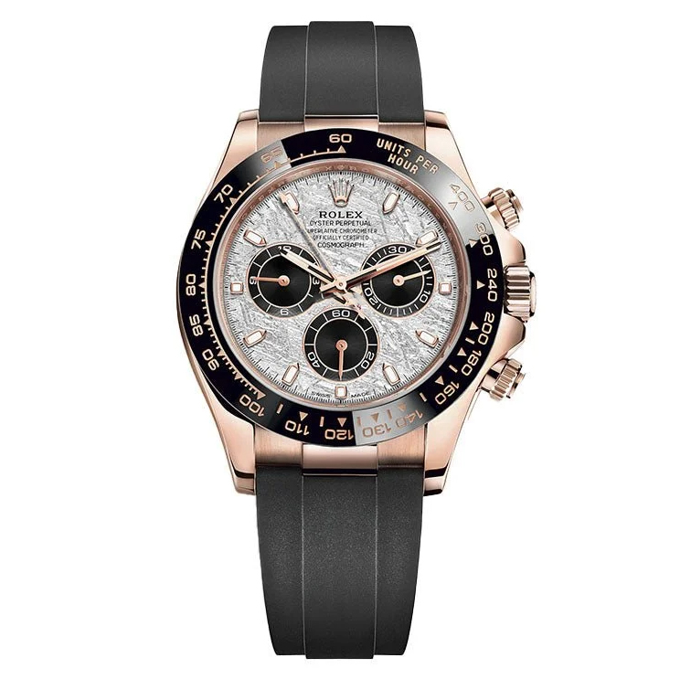 Rolex Daytona 18k Everose Gold Meteorite Dial Oysterflex 40mm