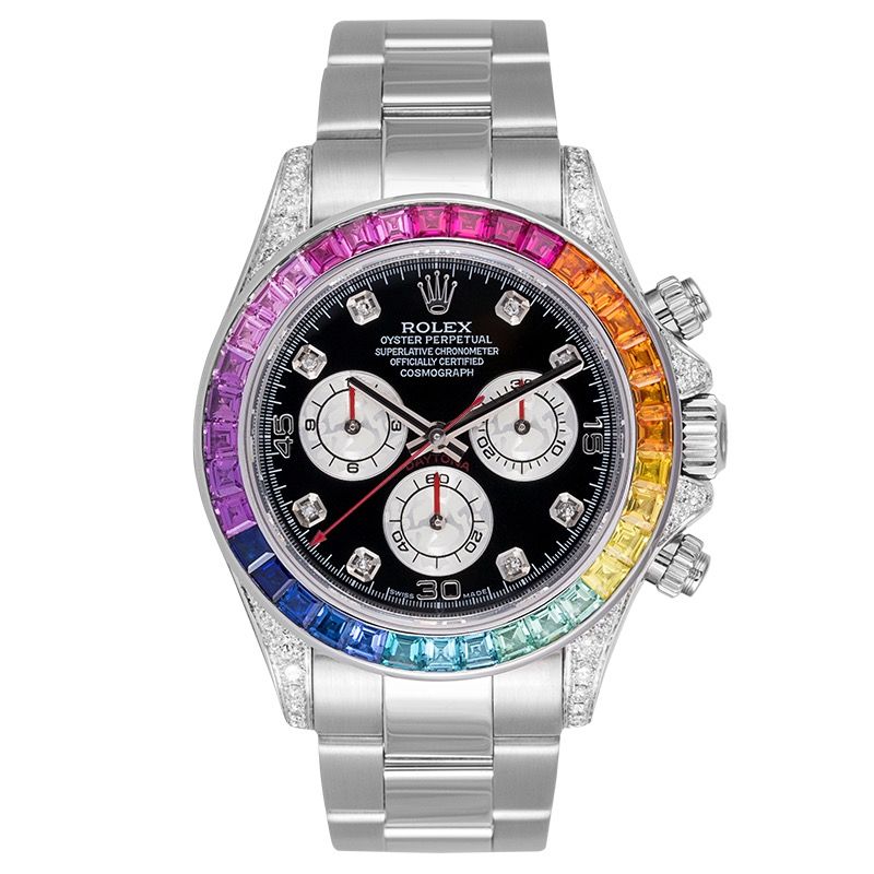 Rolex Pre Owned Steel Daytona 116509 Custom Diamond Rainbow