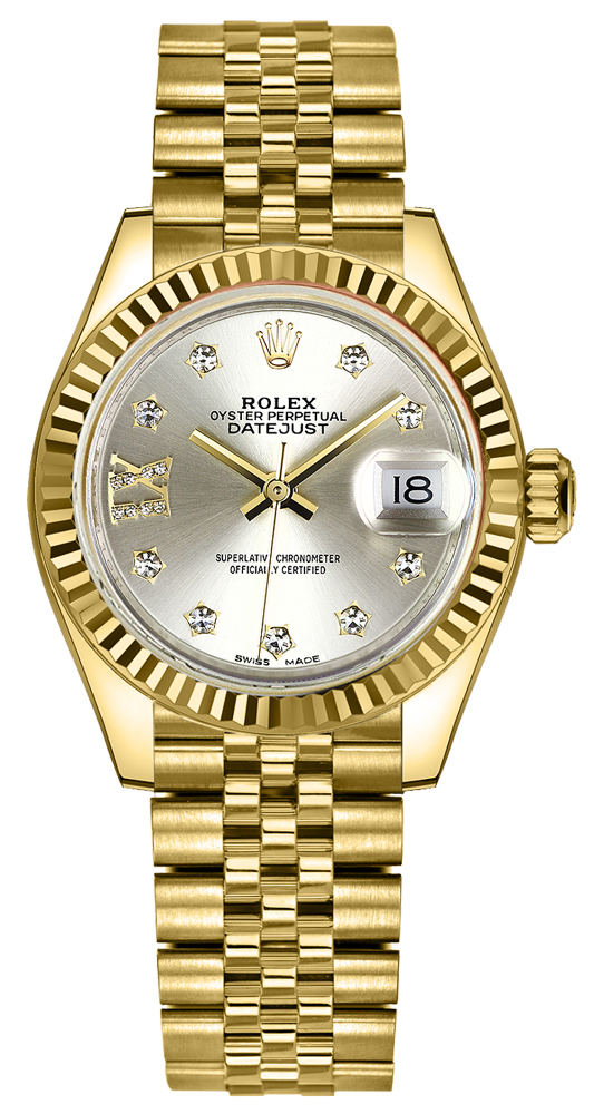 Rolex Lady-Datejust 28 Silver Dial Diamond IX Women's Watch 279178-0004